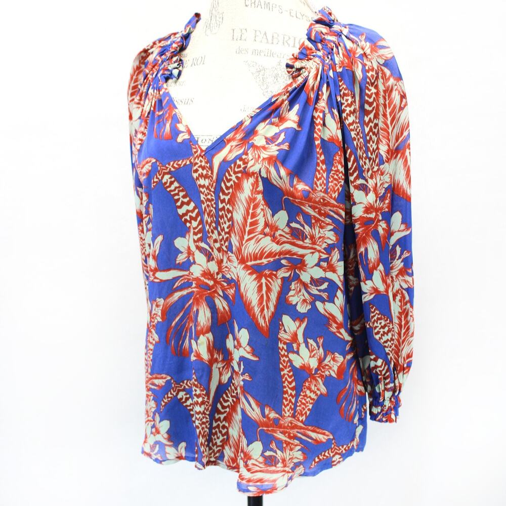 Gliner Farrar Floral Print Boho Blouse Top Long Sleeve Ruffle V-Neck XS